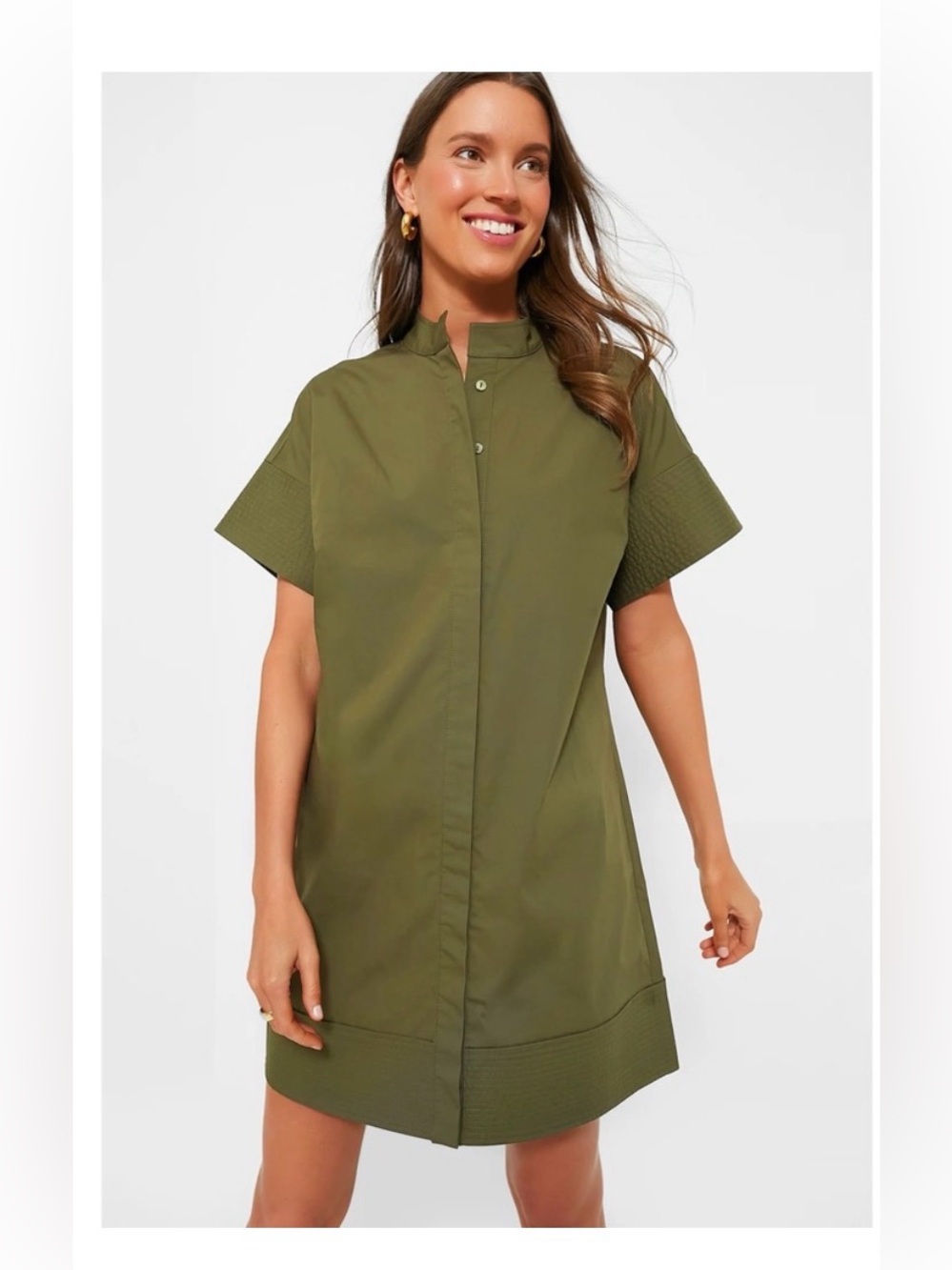 Tuckernuck Olive Green Trapunto Stitch Sofia Shirt Dress size Large